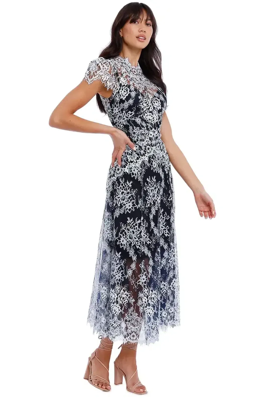 Moss and Spy Natalie Dress Midnight White Navy Size 10 for rent on The Volte - main image