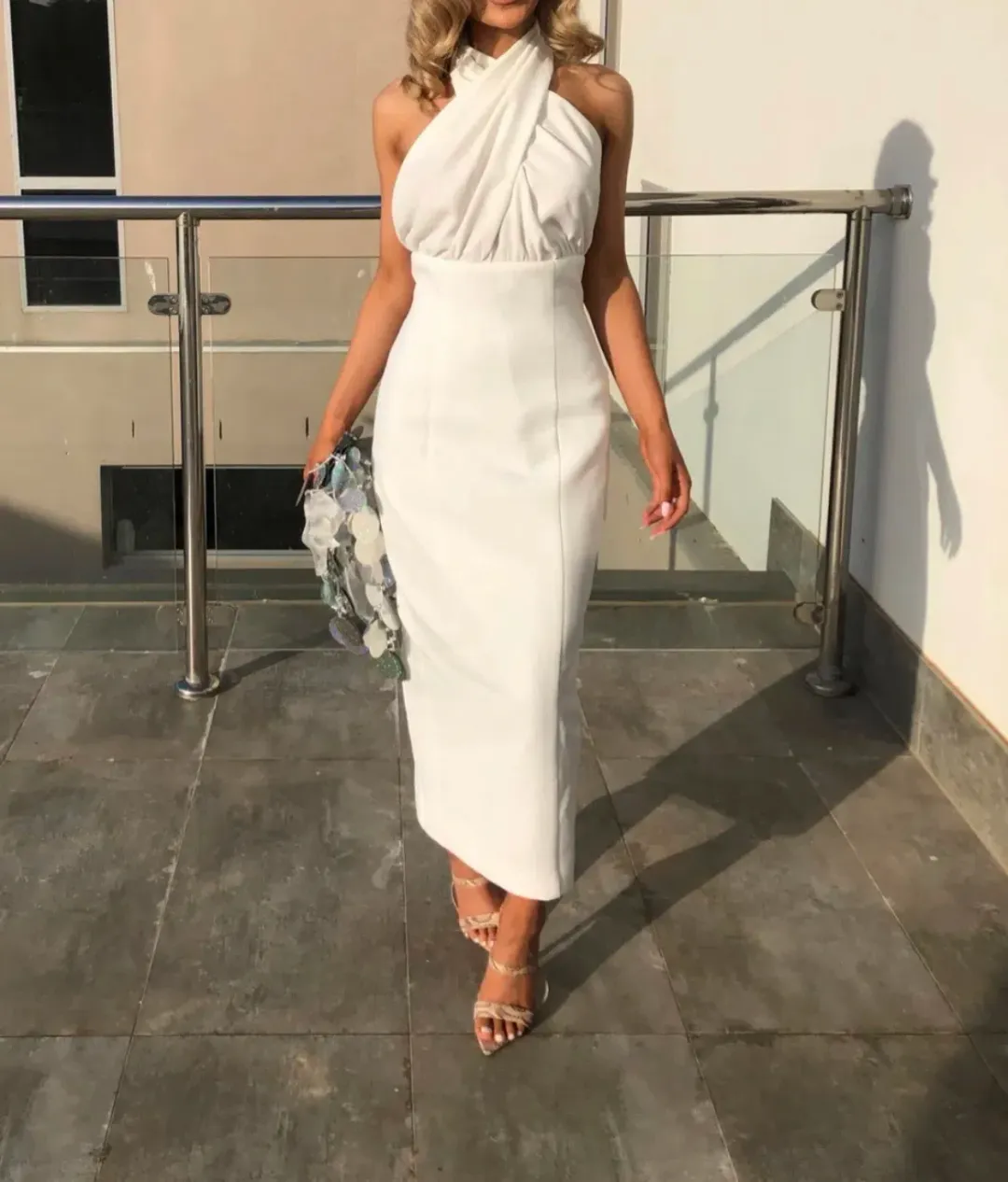 Misha Vedette Halter Midi Dress White Size 6 for rent on The Volte - main image