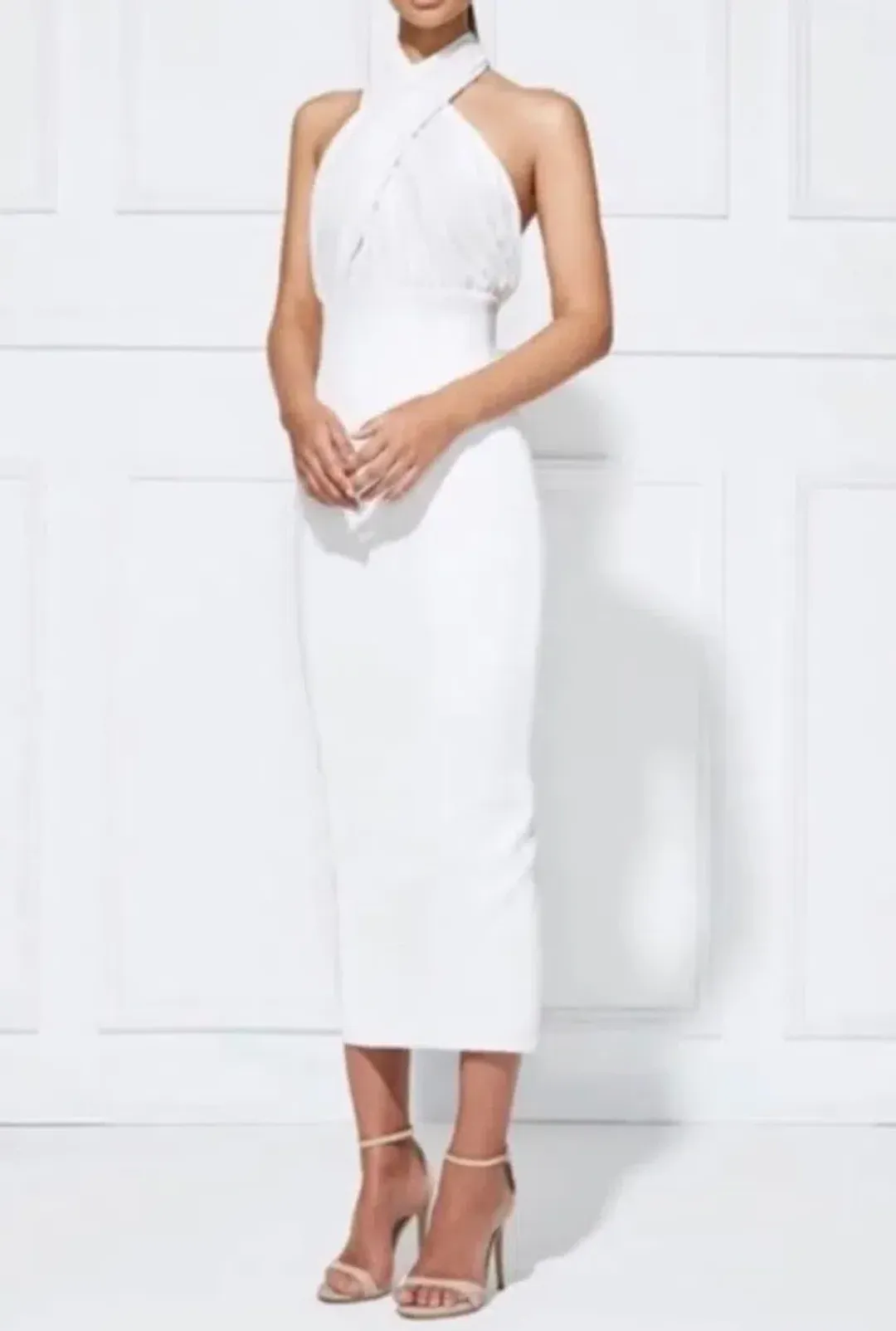 Misha Vedette Halter Midi Dress White Size 6 for rent on The Volte - main image