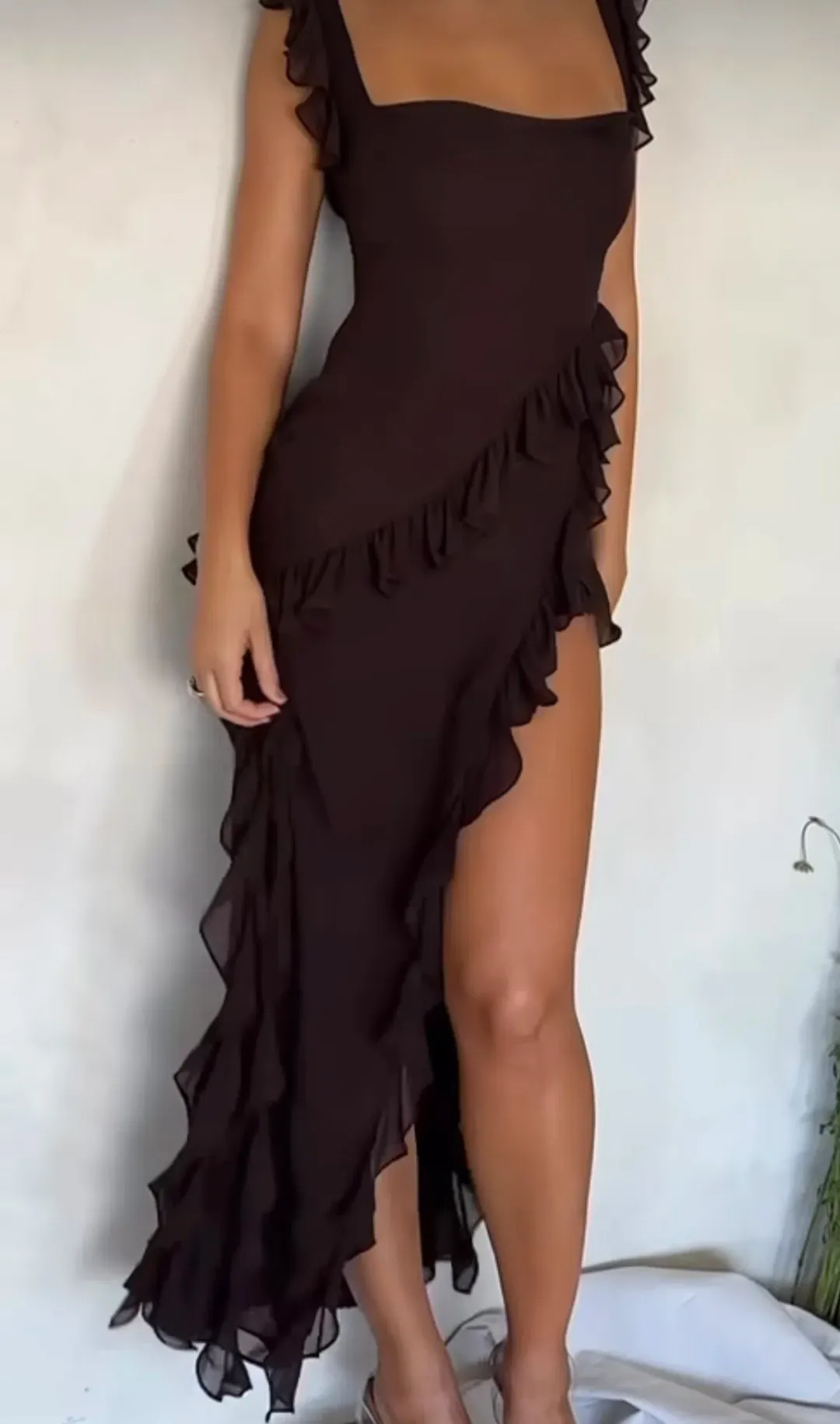 House Of CB Ariela Ruffle Maxi Dress Brown Size XS / AU 6 for rent on The Volte - main image