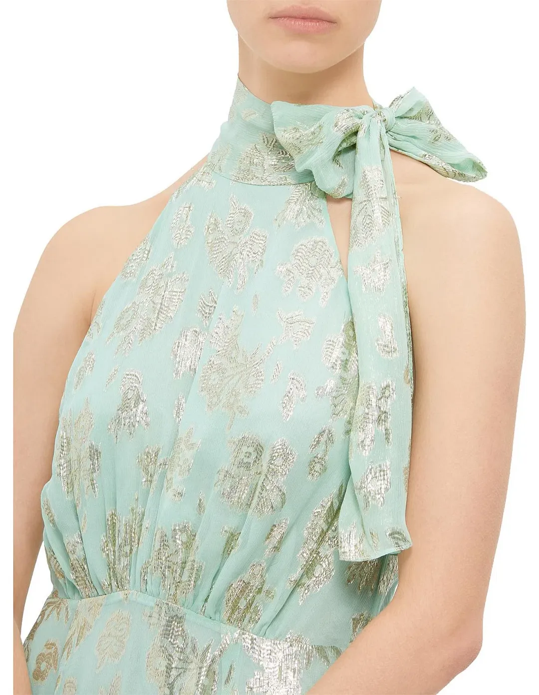 Rixo Valerie Silk Midi Dress Metallic Mint Size  for rent on The Volte - main image