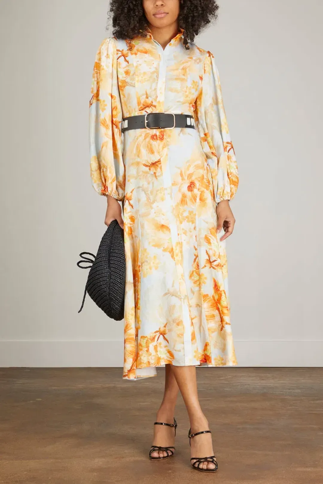 Leo Lin Nellie Midi Dress Camellia Print In Apricot Size 16 for rent on The Volte - main image