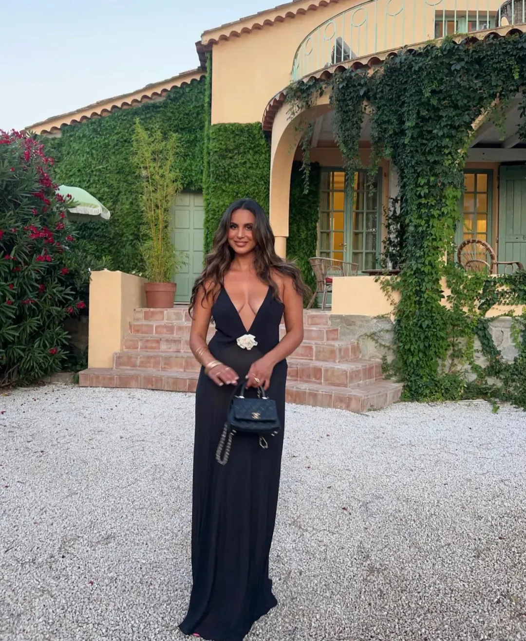 Helsa Sheer Deep V Long Slip Dress in Black Size 6  for rent on The Volte - main image