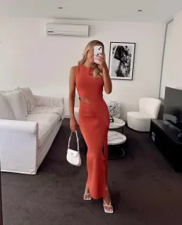 Sir Nadja Cut Out Midi Dress Coral Size 8  for rent on The Volte - image 5