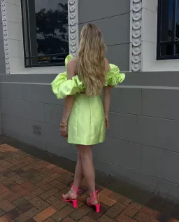 Alemais Suzi Off Shoulder Mini Dress in Chartreuse Size 8 for rent on The Volte - image 5