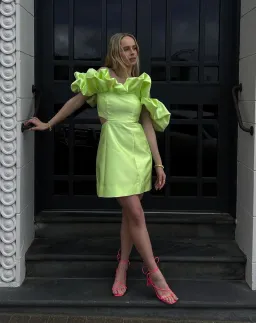 Alemais Suzi Off Shoulder Mini Dress in Chartreuse Size 8 for rent on The Volte - image 2