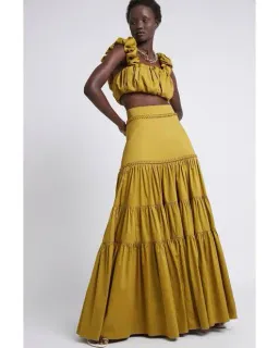 Aje Palms Puff Sleeve Shirt and Casabianca Tiered Skirt Set Yellow Size 10 for rent on The Volte - image 5