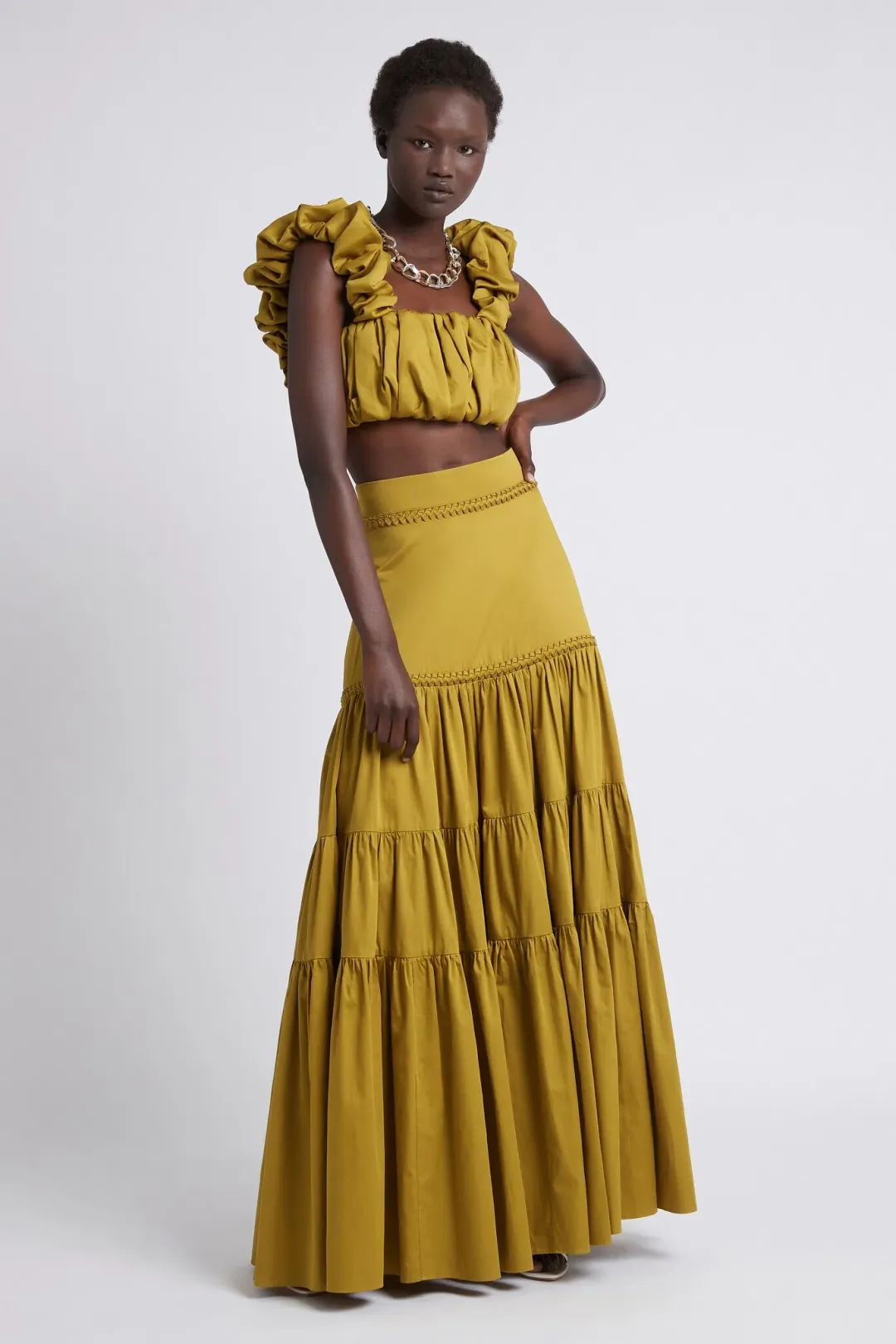 Aje Palms Puff Sleeve Shirt and Casabianca Tiered Skirt Set Yellow Size 10 for rent on The Volte - main image