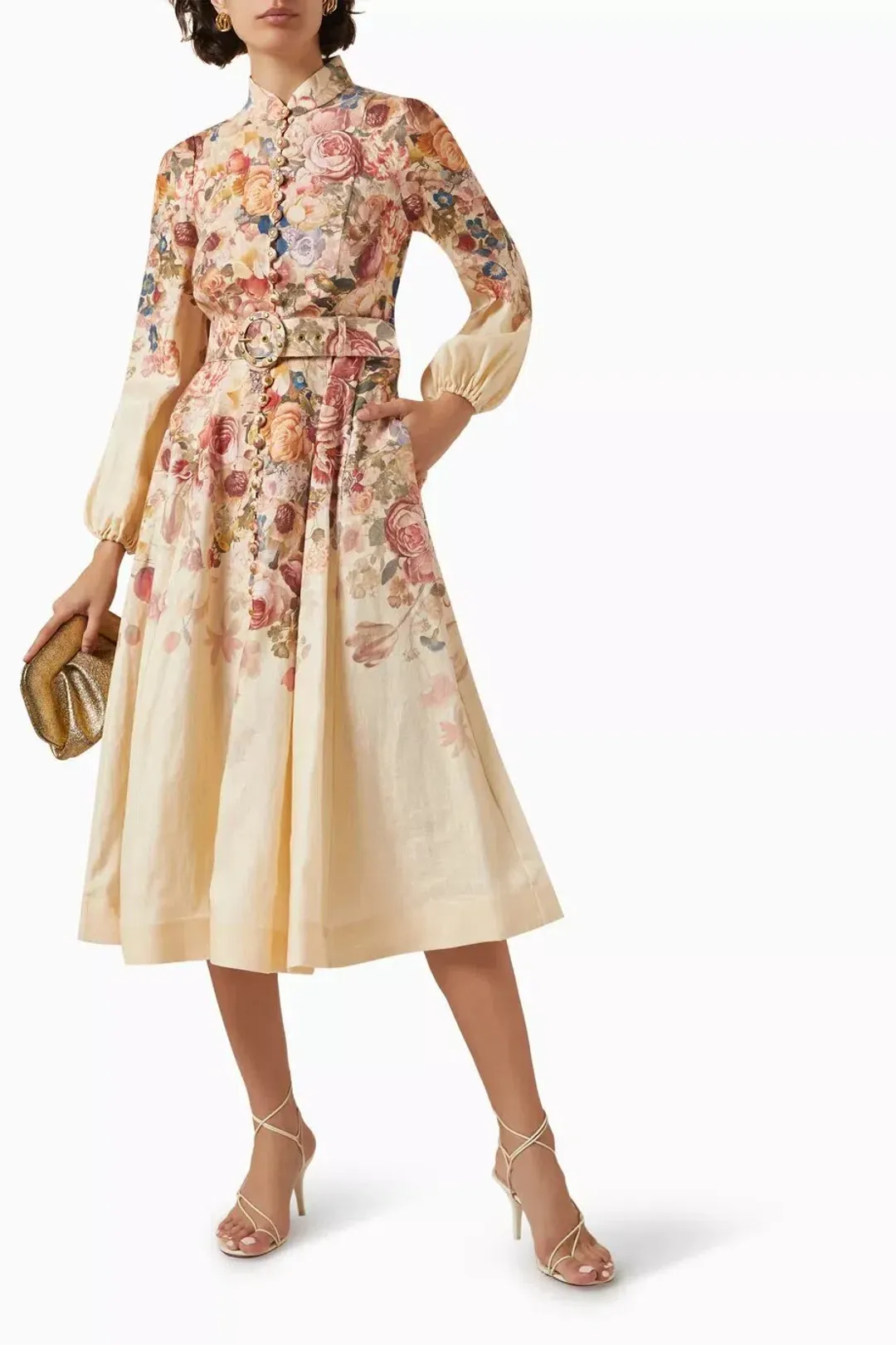 Zimmermann The Luminosity Buttoned Midi Dress in Morisot Cream Floral Print Size 2 / AU 12  for rent on The Volte - main image