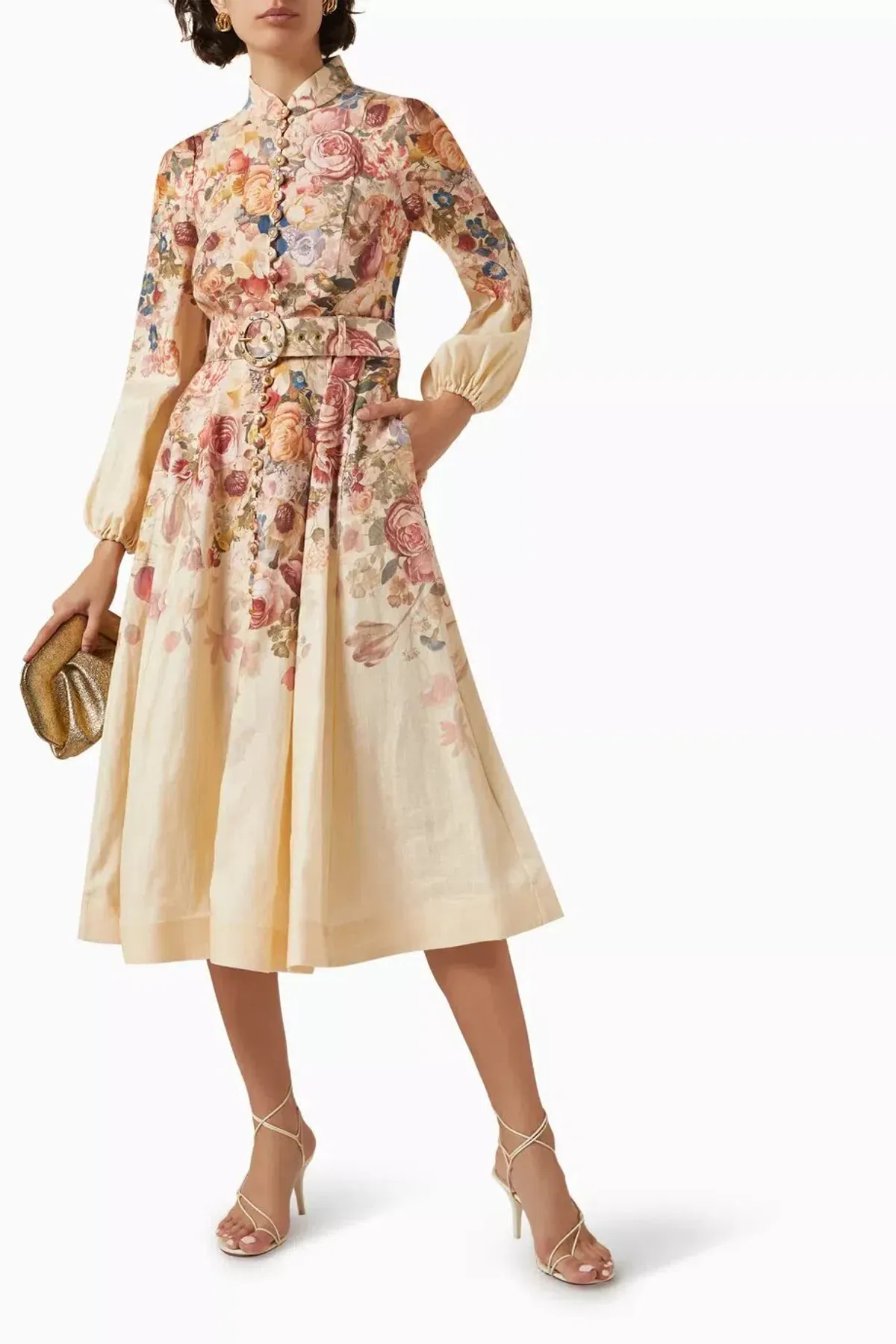 Zimmermann The Luminosity Buttoned Midi Dress in Morisot Cream Floral Print Size 2 / AU 12  for rent on The Volte - main image