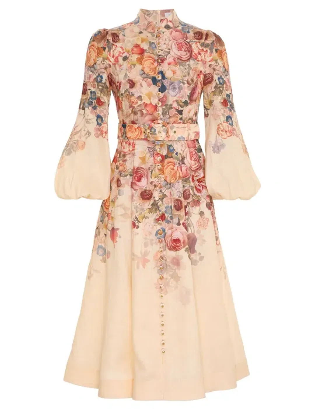 Zimmermann The Luminosity Buttoned Midi Dress in Morisot Cream Floral Print Size 2 / AU 12  for rent on The Volte - main image