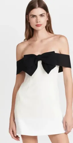 Self Portrait Off Shoulder Bow Mini Dress White/Black Size 10-12 for rent on The Volte - image 4