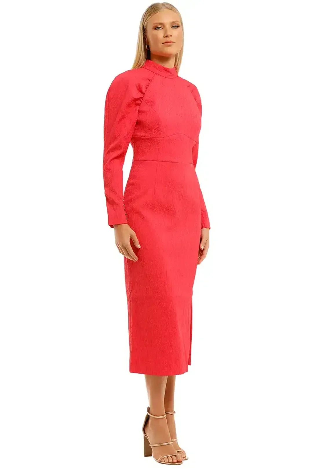 Rebecca Vallance Martini LS Midi Dress Pink Fuschia Size 10 for rent on The Volte - main image