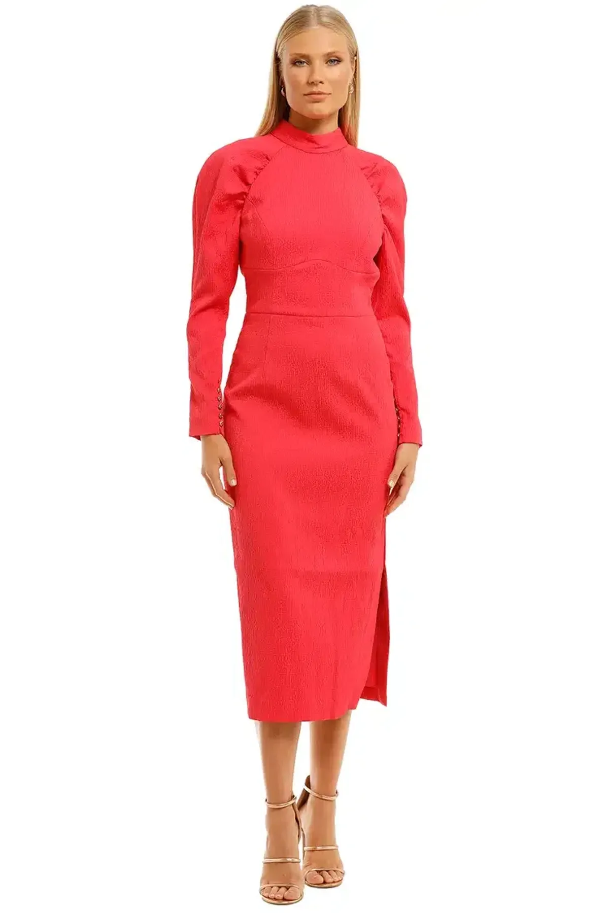 Rebecca Vallance Martini LS Midi Dress Pink Fuschia Size 10 for rent on The Volte - main image