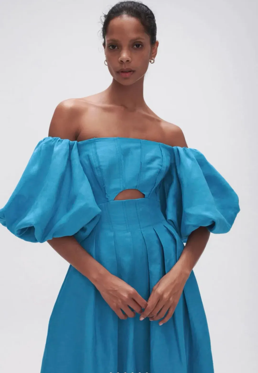 Aje Eugenie Off Shoulder Midi Dress Blue Size 16 for rent on The Volte - main image