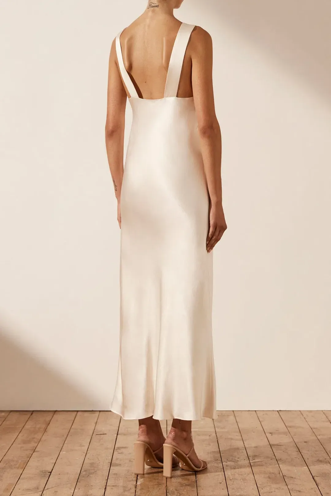 Shona Joy La Lune Plunged Midi Dress Cream Size 10 for rent on The Volte - main image