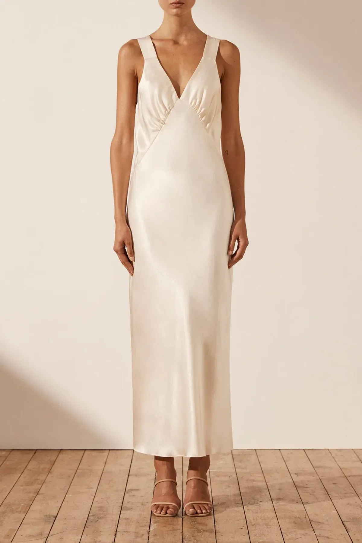 Shona Joy La Lune Plunged Midi Dress Cream Size 10 for rent on The Volte - main image