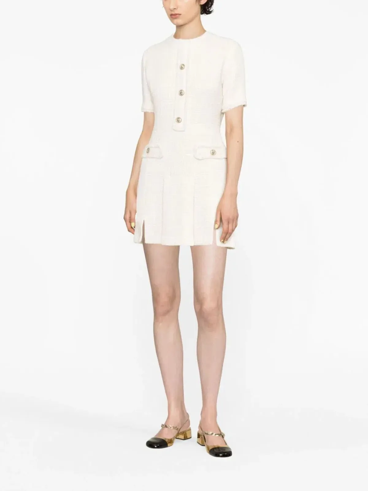 Maje Button Embellished Tweed Minidress White Size 6 for rent on The Volte - main image