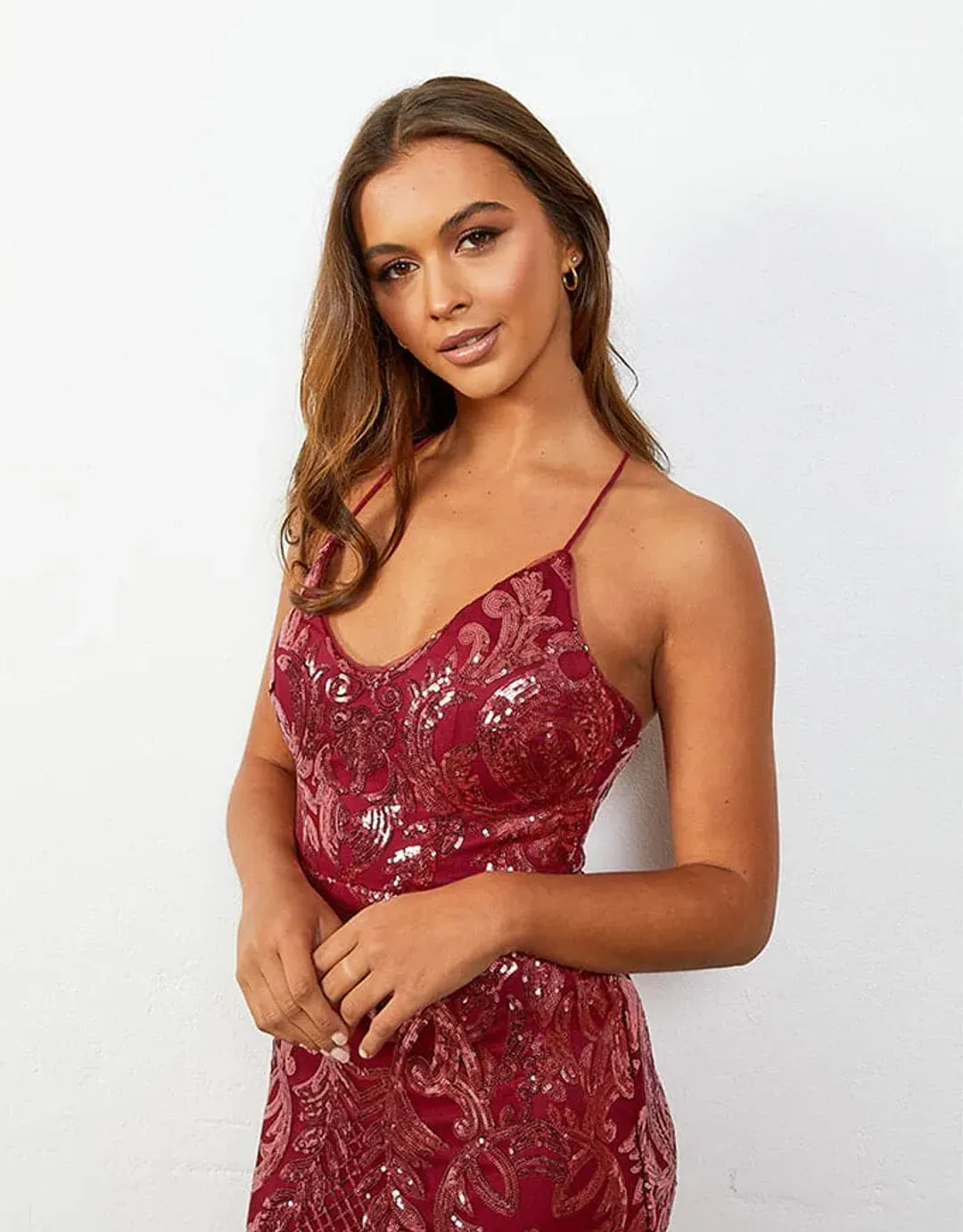 Kate Strappy Back Gown Burgundy Size 12 for rent on The Volte - main image