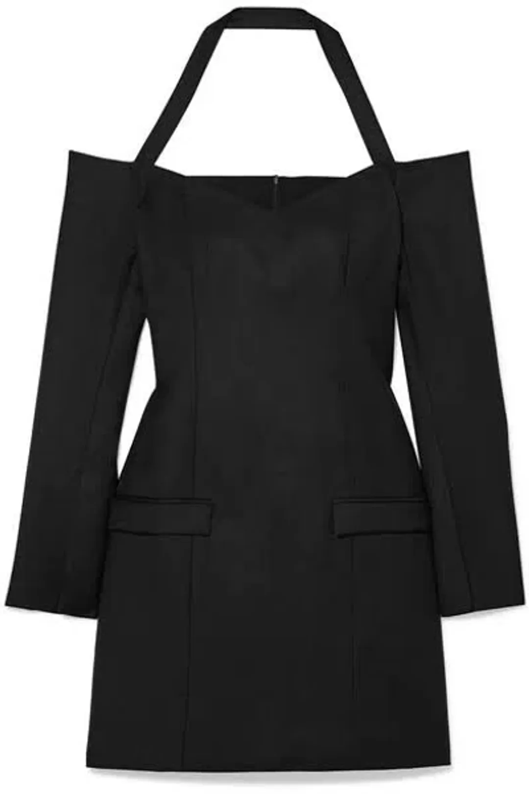 Anna Quan Nina Off Shoulder Wool Twill Mini Dress In Black Size 6 for rent on The Volte - main image