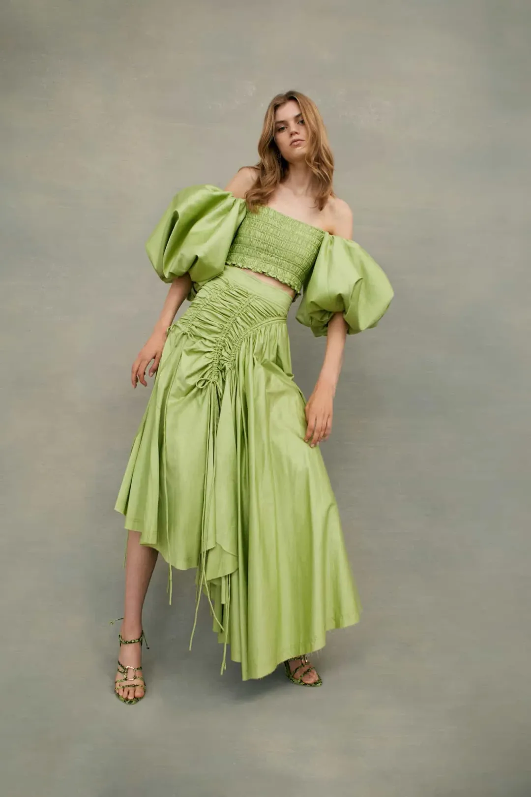 Aje Siren Cropped Top and Midi Skirt Set Green Size 4 for rent on The Volte - main image