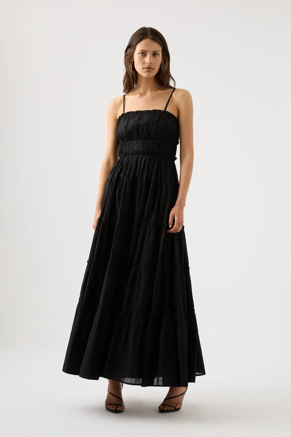 Aje Luna Tiered Maxi Dress Black Size 6 for rent on The Volte - main image