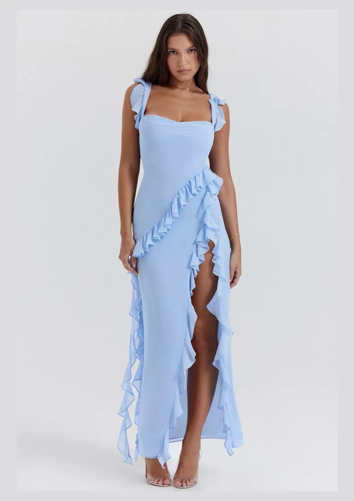 House Of CB Ariela Ruffle Dress Blue Size 12 for rent on The Volte - main image