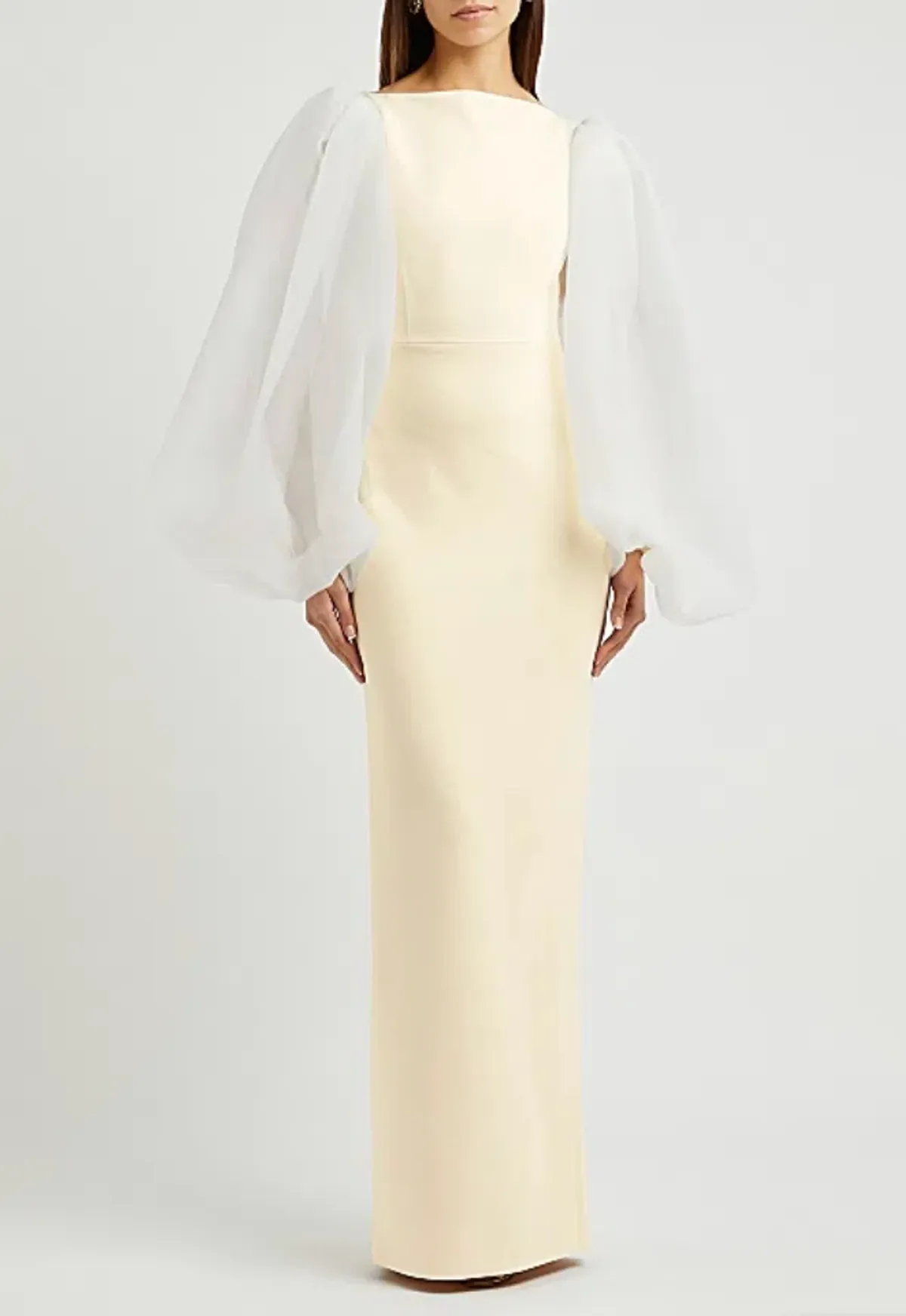 Solace London Ziya Puff Sleeve Evening Dress Ivory Size 8 for rent on The Volte - main image