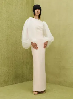 Solace London Ziya Puff Sleeve Evening Dress Ivory Size 8 for rent on The Volte - image 2