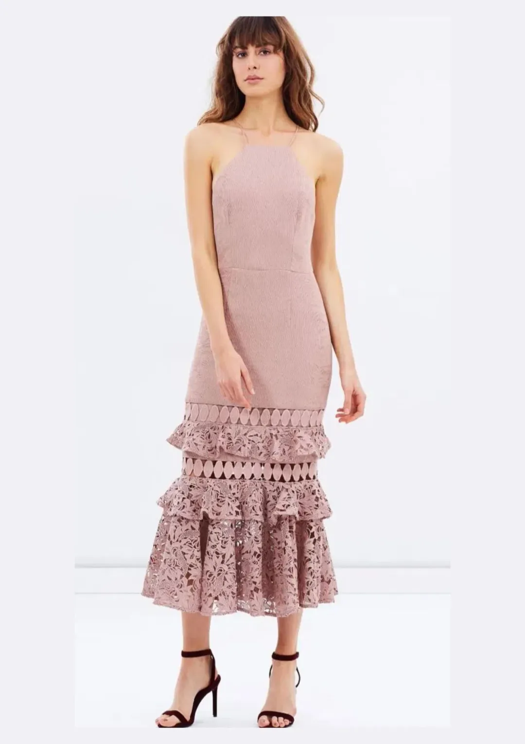 Talulah Valencia Halter Ruffle Dress Rose Size 12 for rent on The Volte - main image