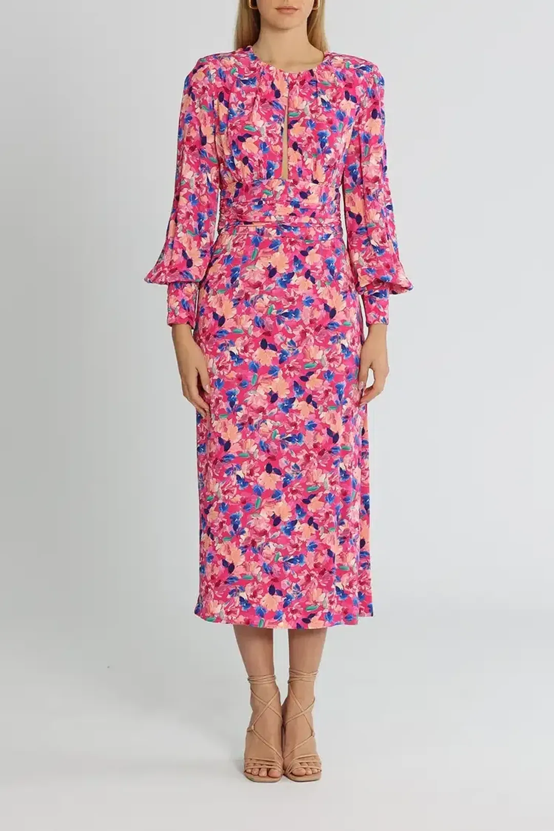 Rebecca Vallance Little Havana Midi Dress Pink Print Size 12 for rent on The Volte - main image