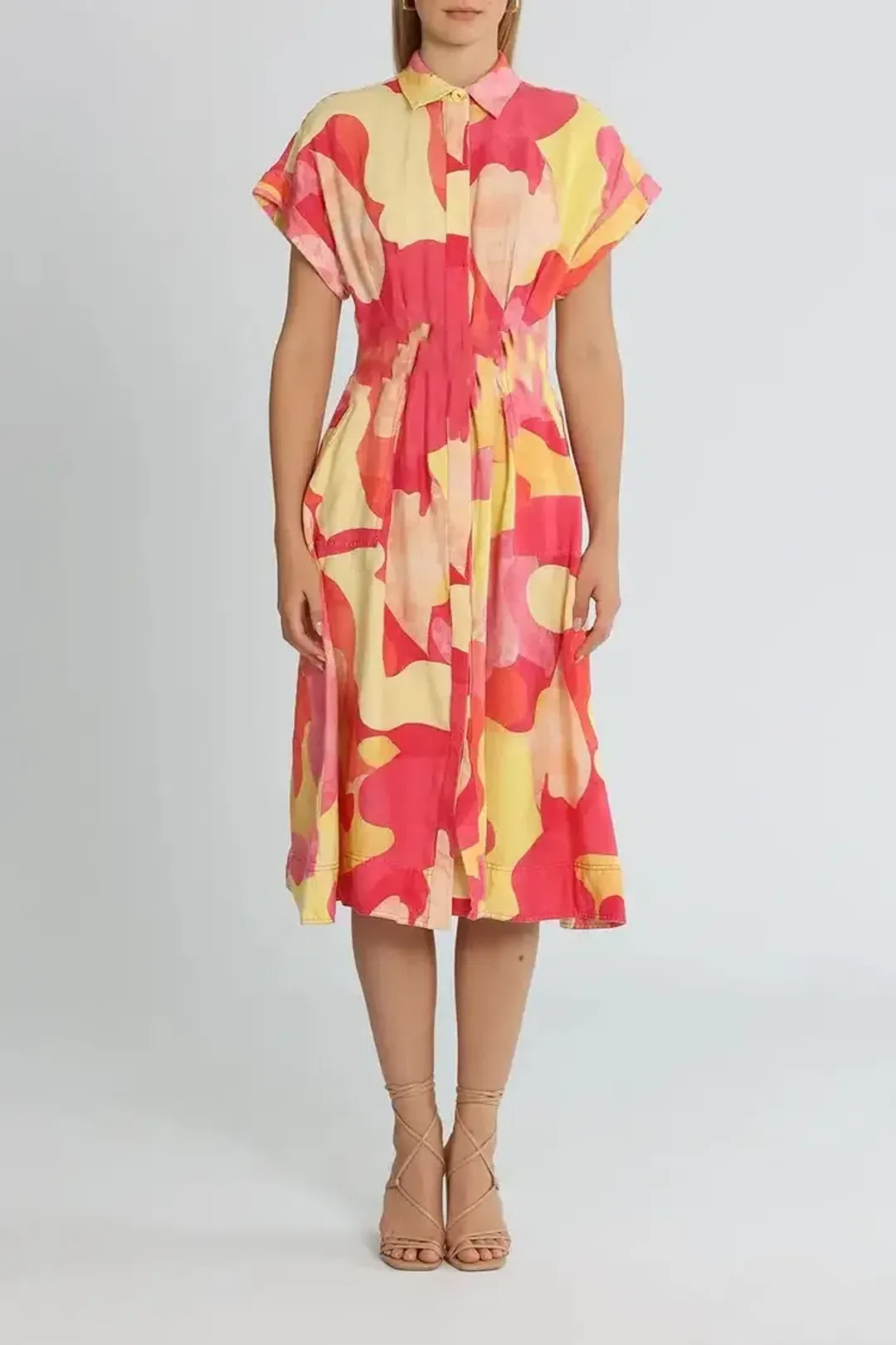 Rebecca Vallance Toretta Midi Dress Multi Print Yellow Size 12 for rent on The Volte - main image