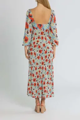 Rixo London Gio Neckline Midi Dress Blue Multi Print Size 14 for rent on The Volte - image 3