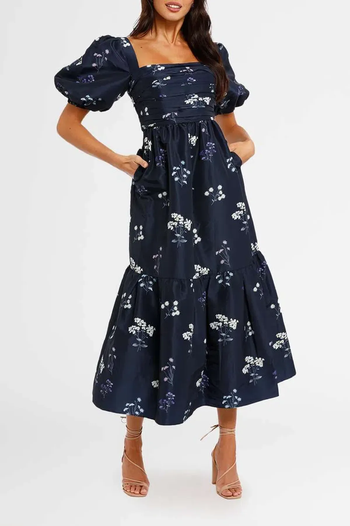 Self Portrait Vintage Floral Midi Dress Navy Floral Size 10 for rent on The Volte - main image