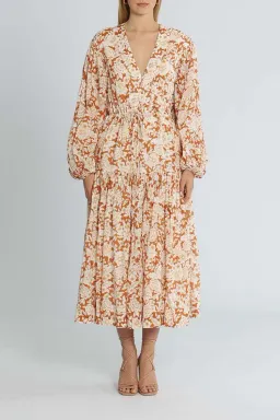 Shona Joy Flor Midi Dress Orange Floral Size 14 for rent on The Volte - image 1