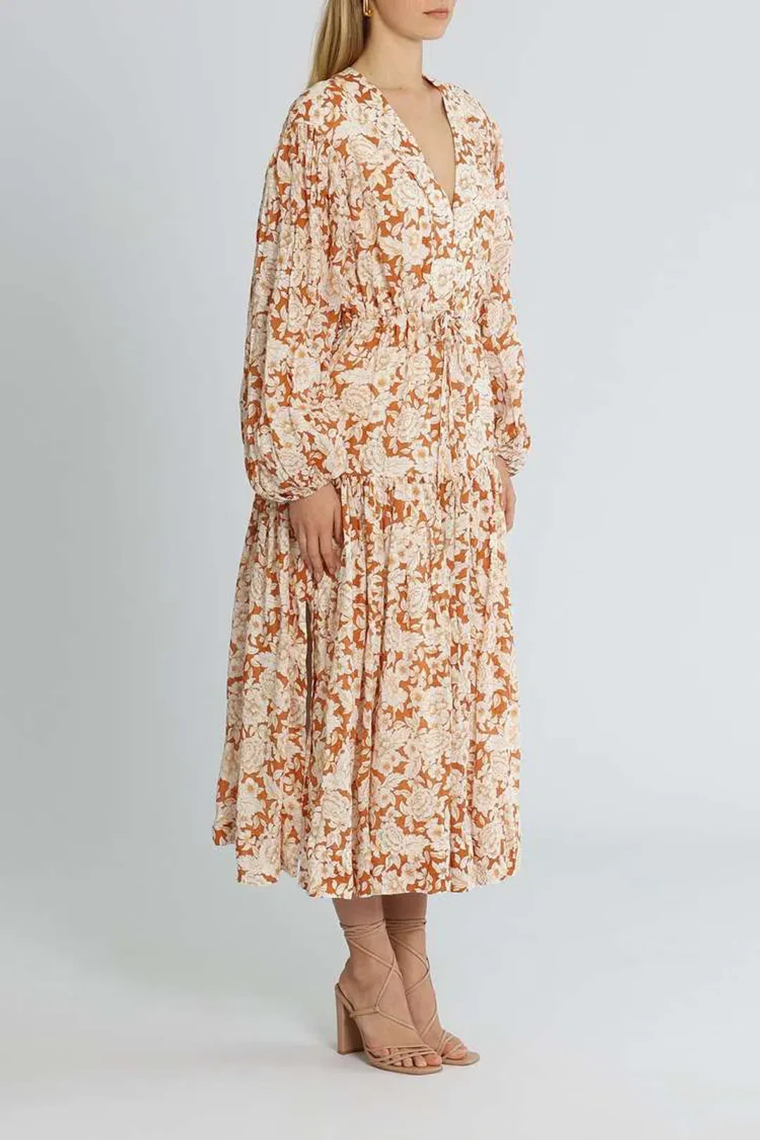 Shona Joy Flor Midi Dress Orange Floral Size 14 for rent on The Volte - main image