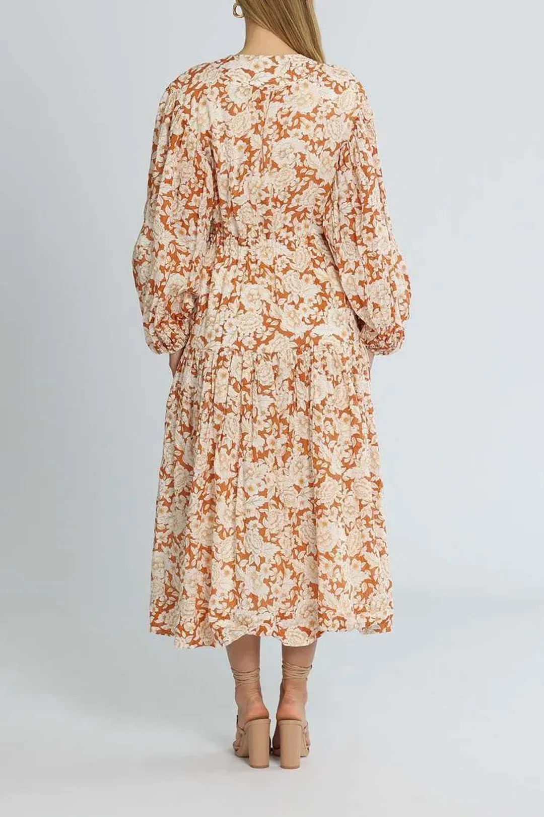 Shona Joy Flor Midi Dress Orange Floral Size 14 for rent on The Volte - main image