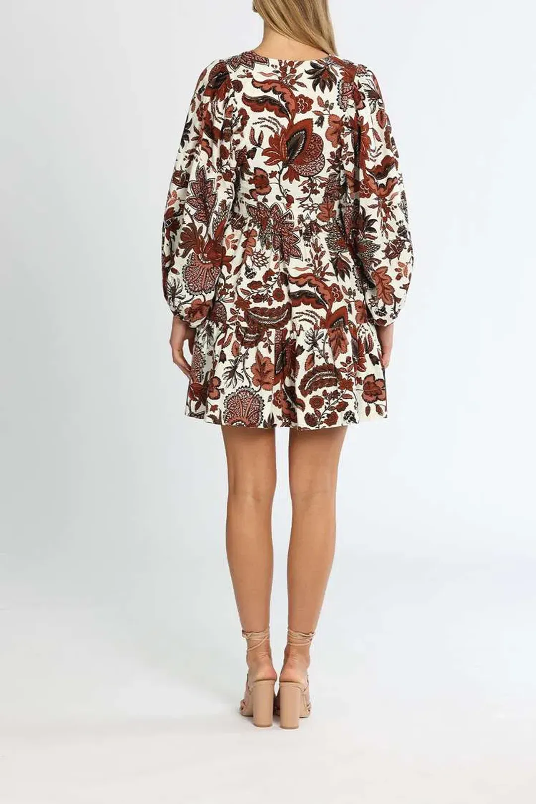 Shona Joy Catalina Plunged Balloon Sleeve Mini Dress Floral Print Size 10 for rent on The Volte - main image