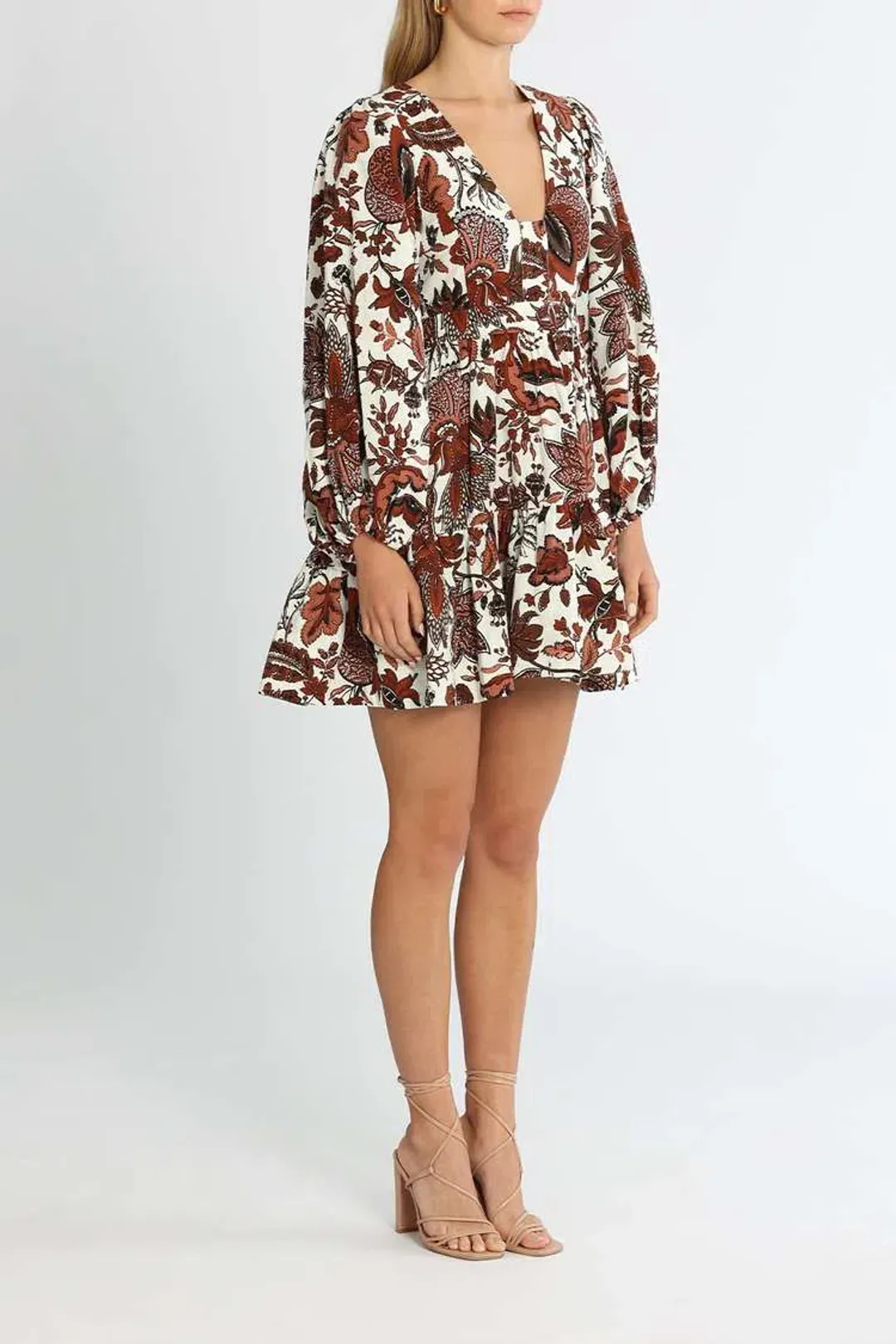 Shona Joy Catalina Plunged Balloon Sleeve Mini Dress Floral Print Size 10 for rent on The Volte - main image