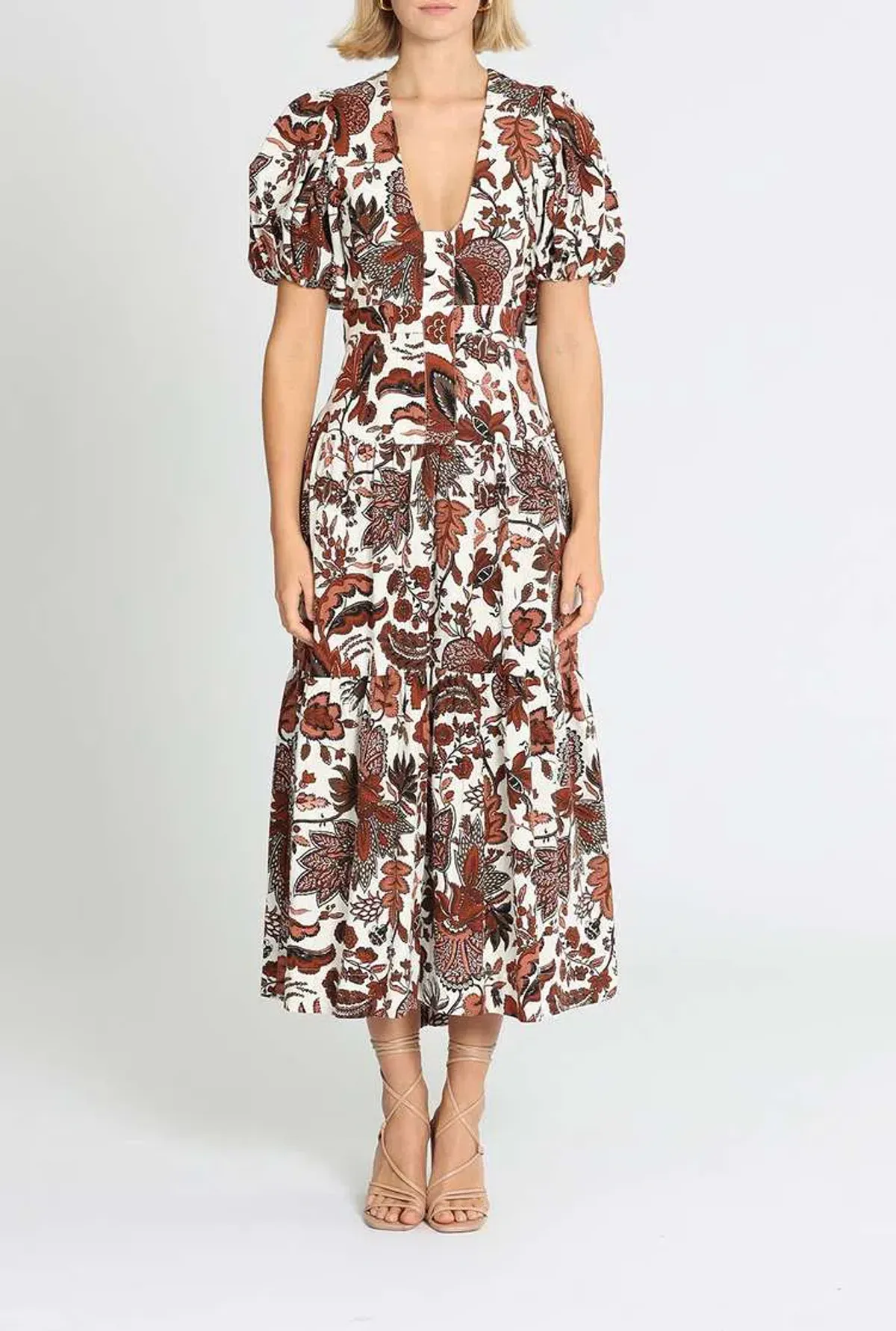 Shona Joy Catalina Plunged Short Sleeve Midi Dress Floral Print Size 8 for rent on The Volte - main image