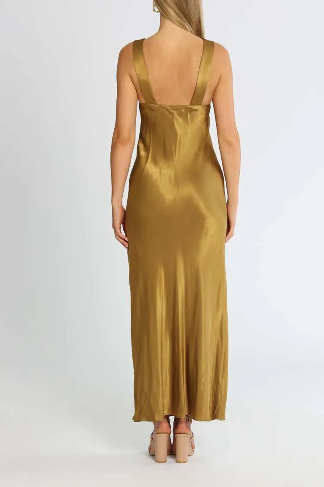 Shona Joy Giorgia Plunged Midi Dress Olive Oil Khaki Size 10 for rent on The Volte - main image
