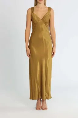 Shona Joy Giorgia Plunged Midi Dress Olive Oil Khaki Size 12 for rent on The Volte - image 1