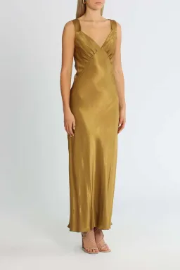 Shona Joy Giorgia Plunged Midi Dress Olive Oil Khaki Size 12 for rent on The Volte - image 2