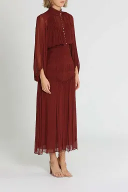 Shona Joy Safira Button Up Ruched Midi Dress Sangria Burgundy Size 6 for rent on The Volte - image 2