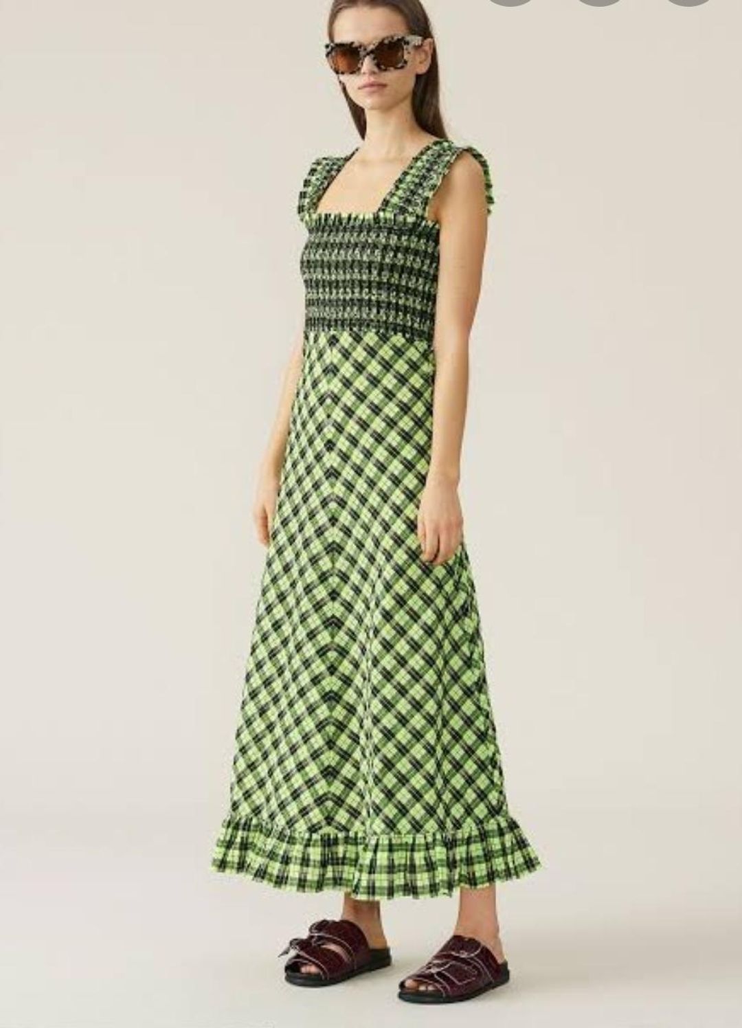 Ganni Checked Midi Dress size 8 for rent on The Volte - main image
