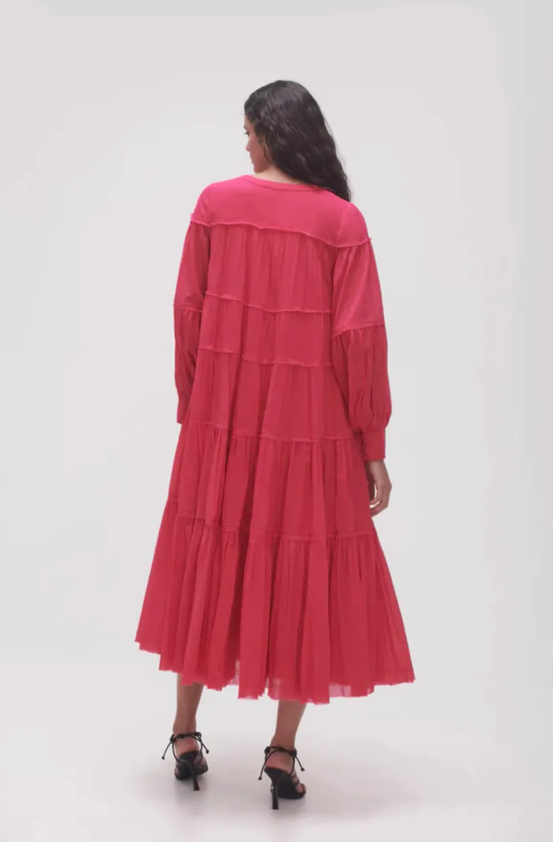 Aje Sally Tiered Plunge Midi Dress Hot Pink Size 14 for rent on The Volte - main image
