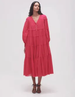 Aje Sally Tiered Plunge Midi Dress Hot Pink Size 14 for rent on The Volte - image 1