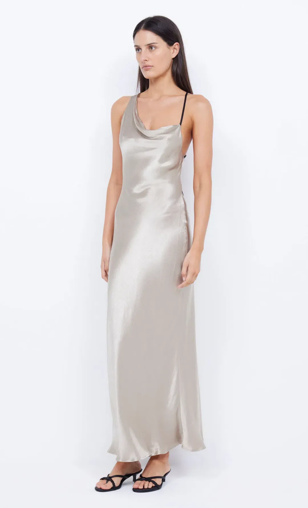 Bec & Bridge Farah Cowl Maxi Dress Oyster/Black Size 8 for rent on The Volte - main image