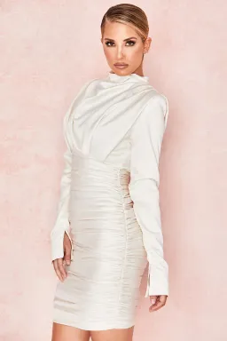 House of CB Giorgiana Satin Draped Mini Dress in Ivory Size L / AU 12 for rent on The Volte - image 4