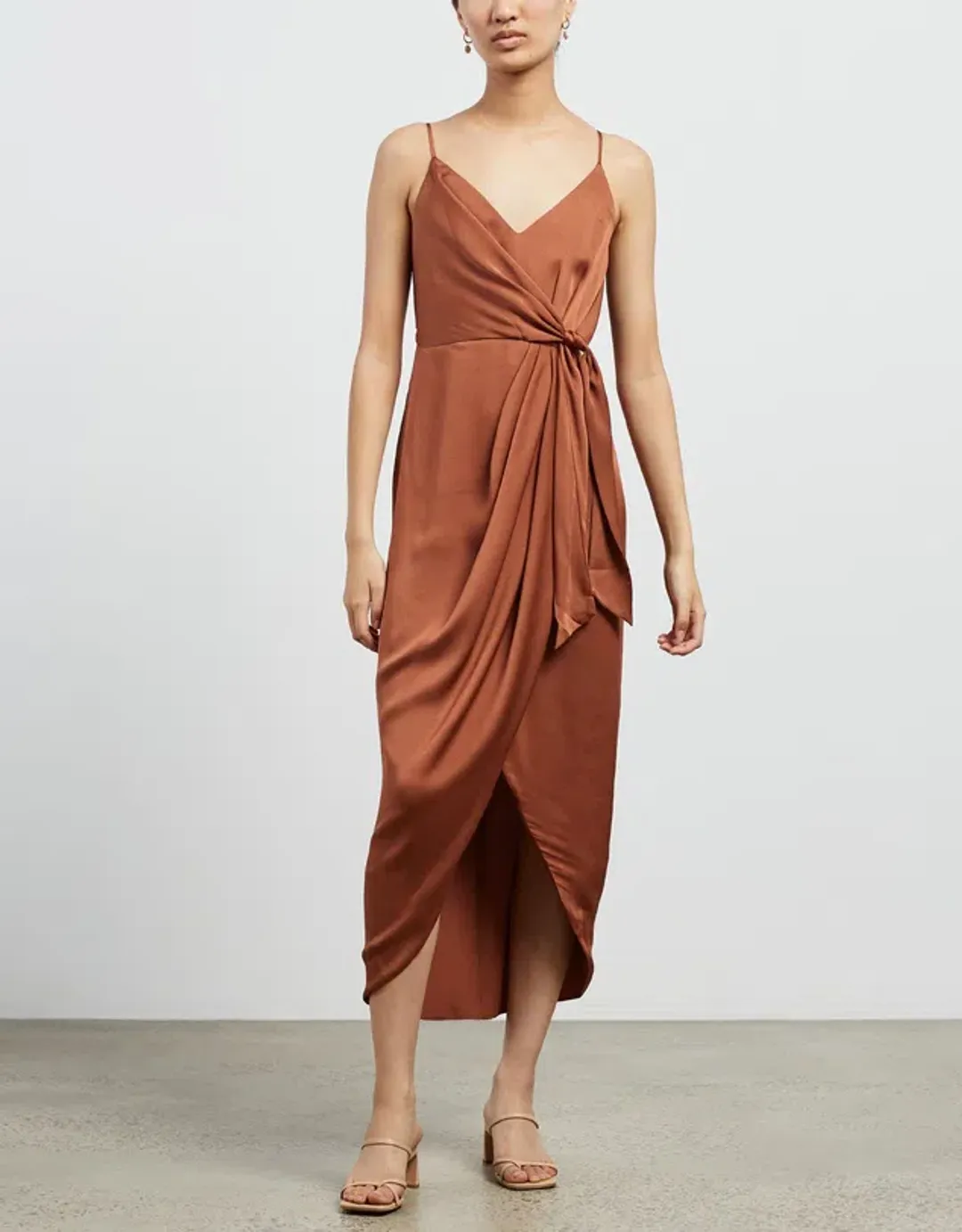 Shona Joy Luxe Tie Front Cocktail Dress Mocha Size 14 for rent on The Volte - main image